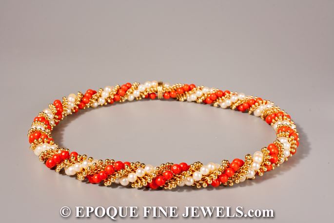   Van Cleef &amp; Arpels - An 18 karat gold, pearl and coral torsade necklace, | MasterArt